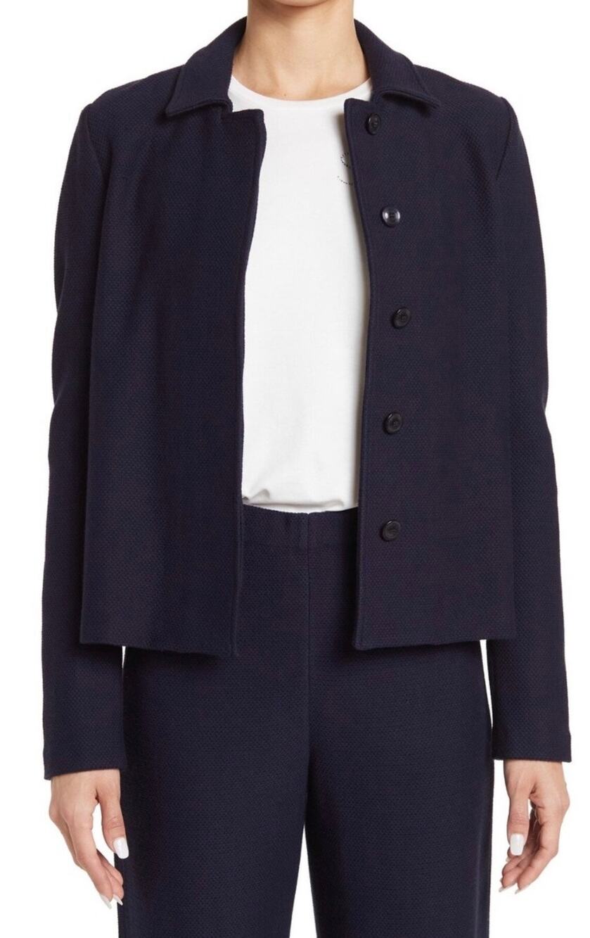 ST. JOHN Collection Navy Blue Piqué Knit Collared Jacket Women’s Size Large EUC